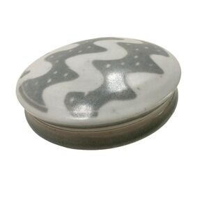 Vtg Blue & Gray Stoneware Trinket Bowl Swirl Design Greenwich NY '91 Signed